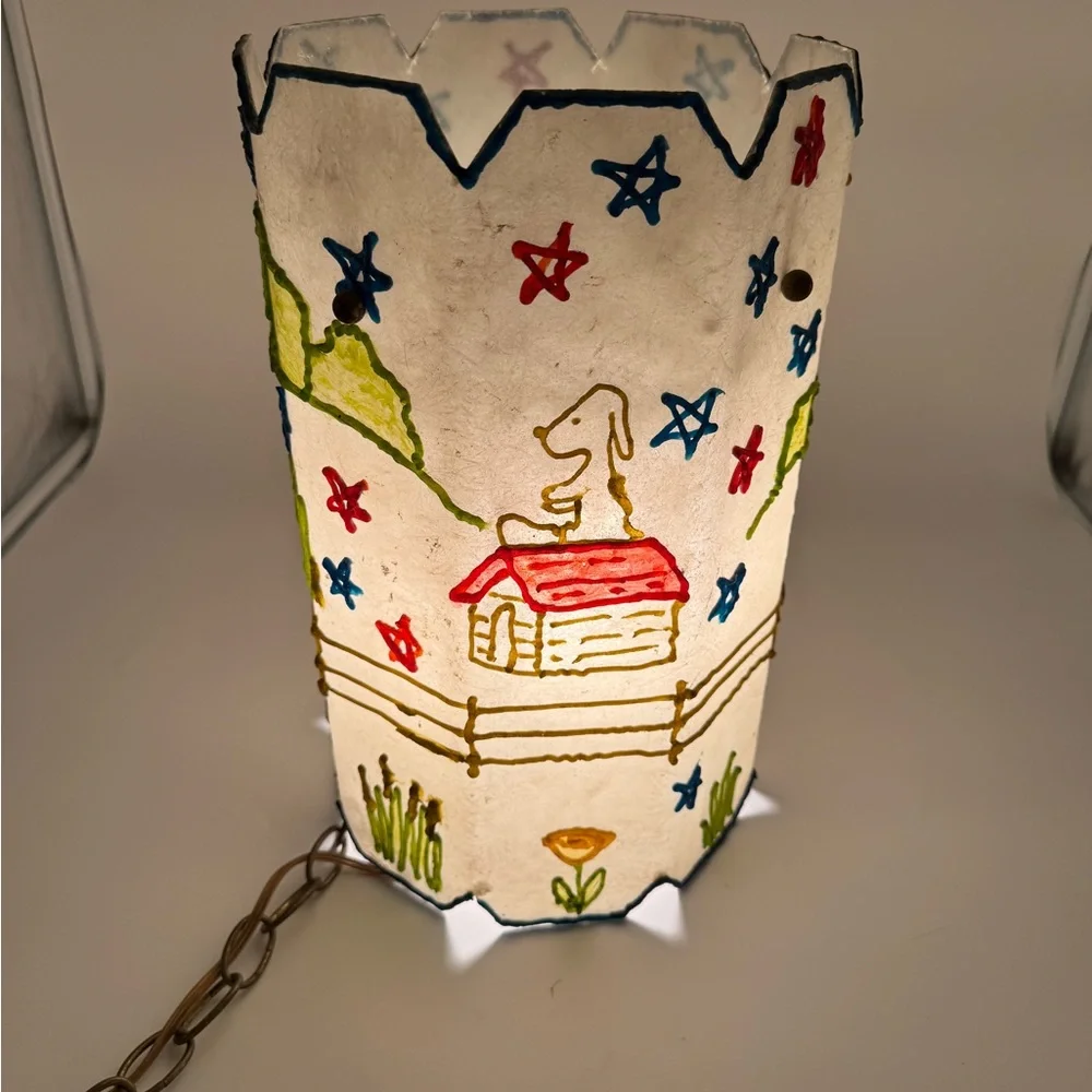 Vintage Folk Art style Hanging Lamp with Snoopy & Red Baron